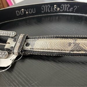 Miss Me Black and Silver Textured Belt